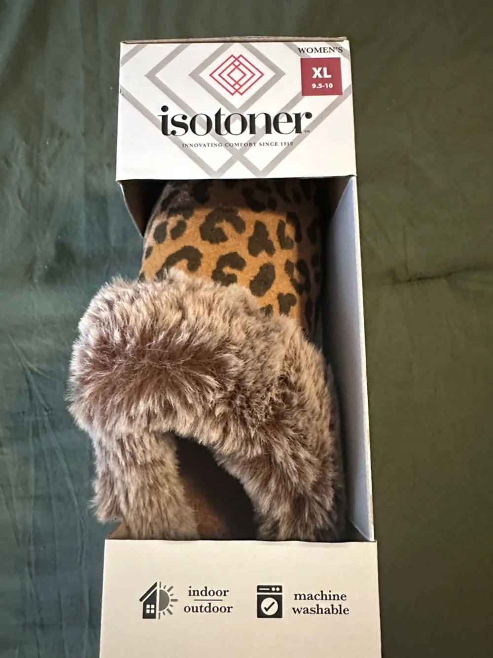 Isotoner Leopard Print Slip-On Slippers with Faux Fur Trim - Picture 3 of 4